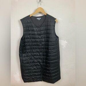 PACIBE Women's Black Long Quilted Puffer Vest Snap Button XL Lightweight Gilet
